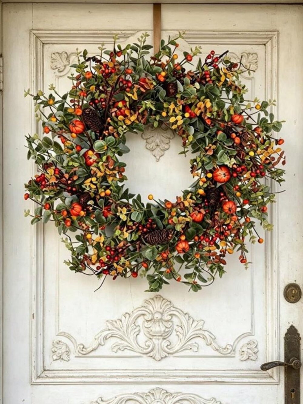 20 Inch Fall Harvest Wreath Berries Gourds Floral Thanksgiving Door Decor